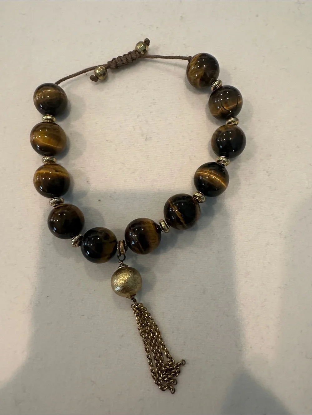 Tiger Eye Beaded Tassel Bracelet - Brown